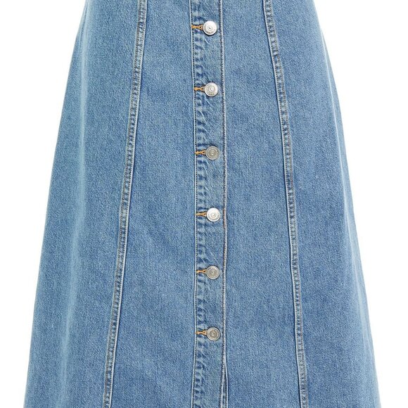 Ganni Mid-Blue Button-Front A-Line Denim Skirt - Picture 2 of 3